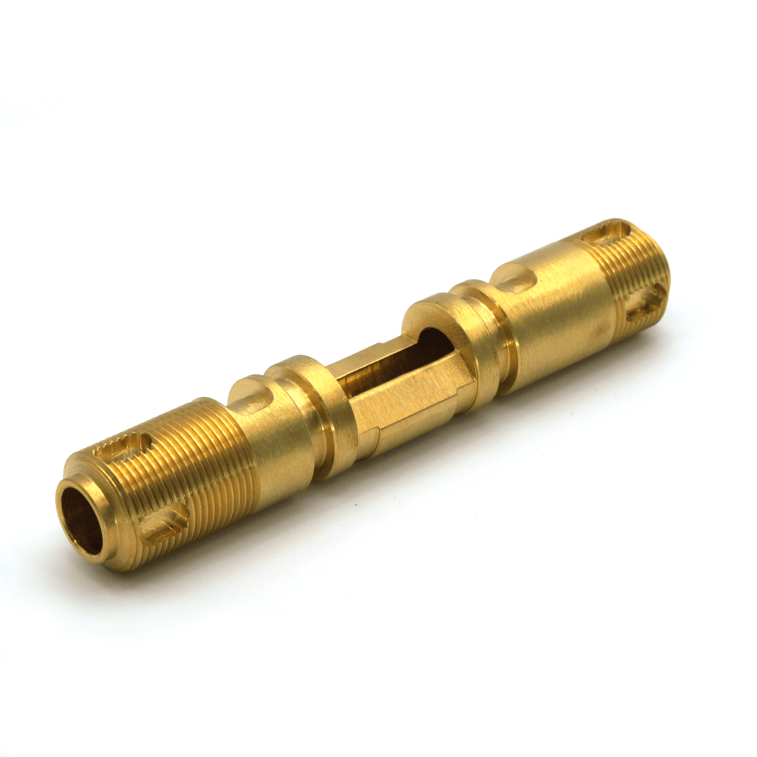 11/16 round x 4 long CDA360 brass, drilled through, threaded, milled